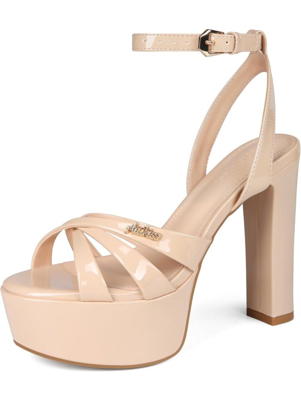 Women's Nude 5.3 Inch Chunky Cushioned Footbed Stylish Party Heeled Sandals
